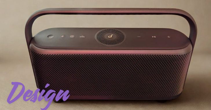 Portable Bluetooth speaker resting on a wooden table