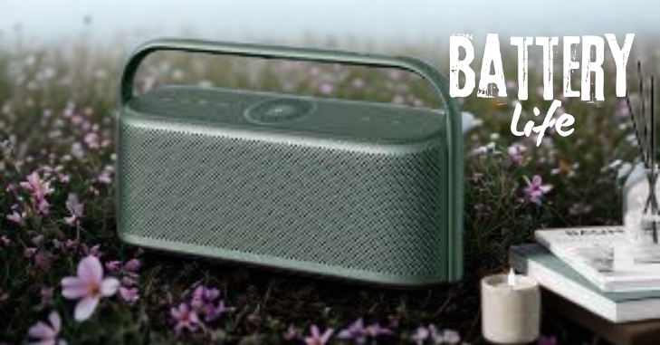 Wireless speaker being carried outdoors by its handle