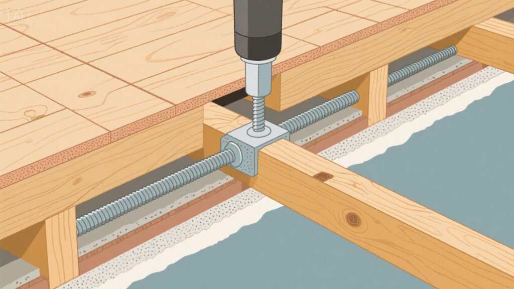 Applying lubricant powder between creaking floorboards
