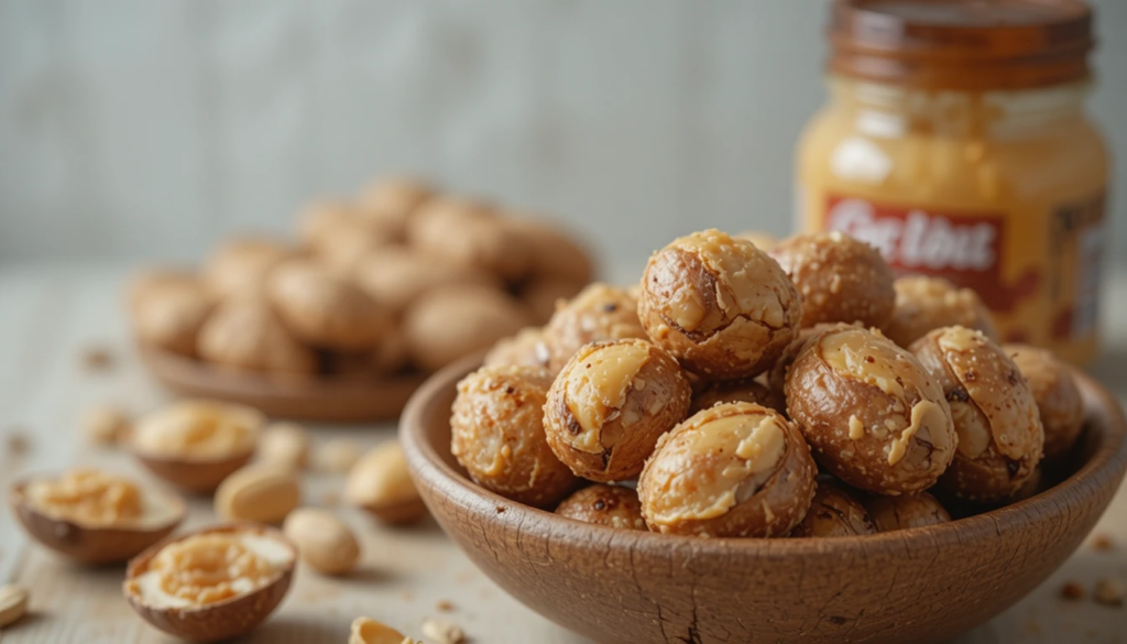 Almonds and pistachios measured into a one-ounce portion next to a kitchen scale