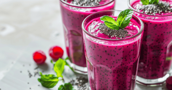 Dragon fruit blended into a breakfast smoothie bowl